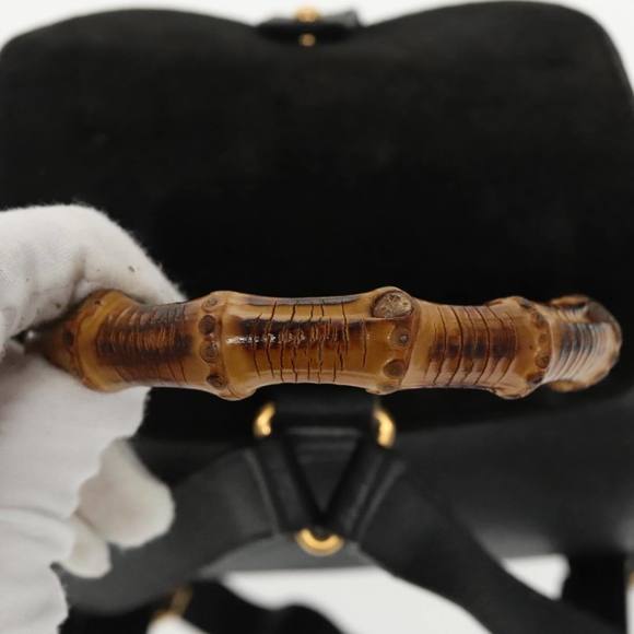 GUCCI Bamboo Backpack Suede Black Gold 003 1705 0030 Auth ep6590 - Picture 7 of 16